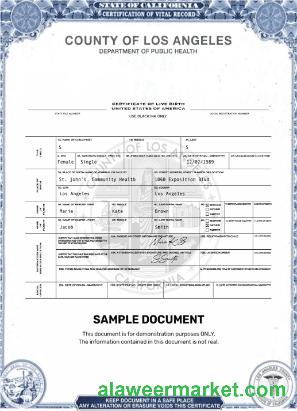 USA Los Angeles certificate of live birth